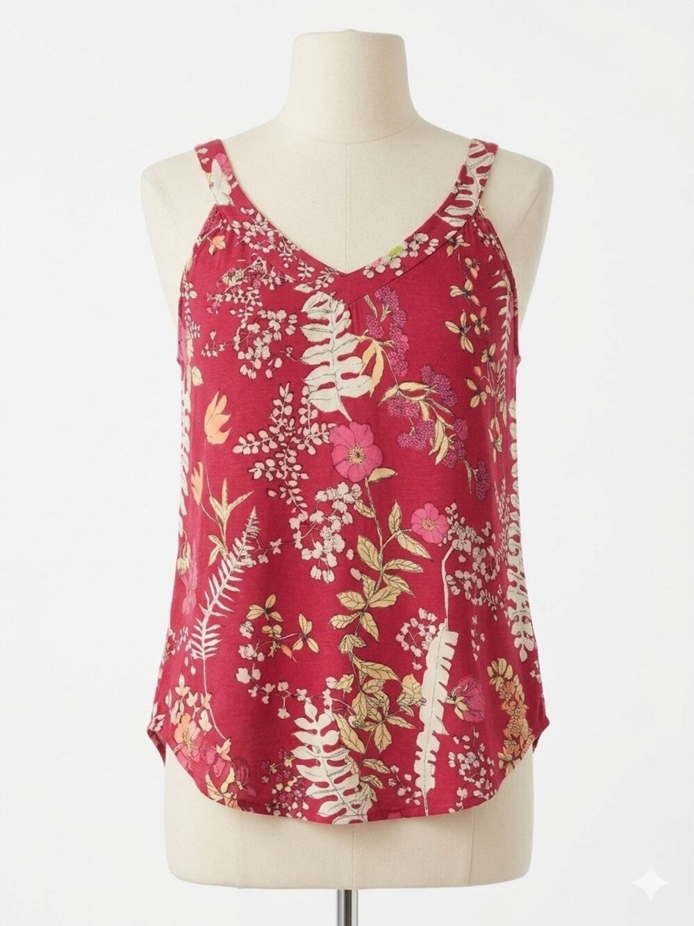 Free People Pink Floral Tank Top S P Small Petite Boho Viscose V-Neck Sleeveless